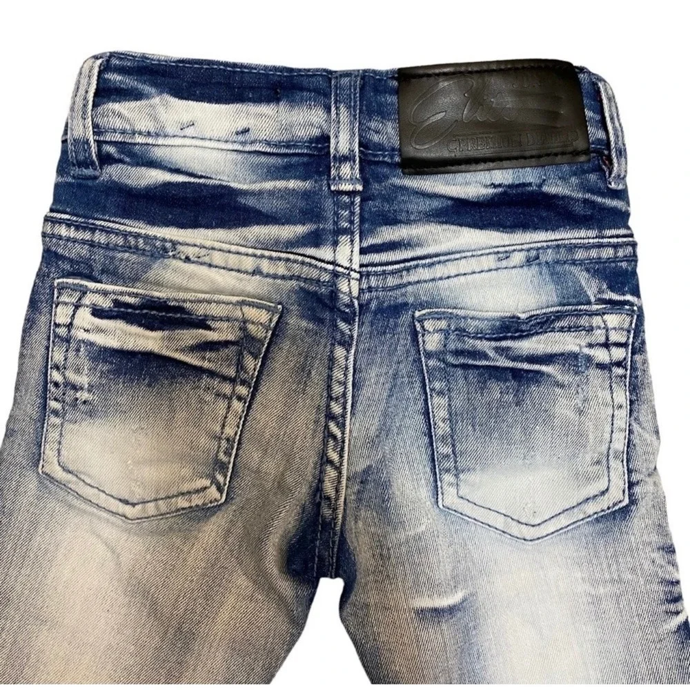 Elite Premium Denim Kids Moto Jeans 2T 3T Paint Splatter Distressed Stretch